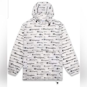 Men's Champion All Over Logo Anorak  Windbreaker Jacket Hoodie